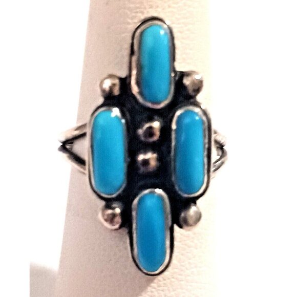 Zuni Vintage Needlepoint signed Ring sz6 Turquoise (1523) - Picture 1 of 8